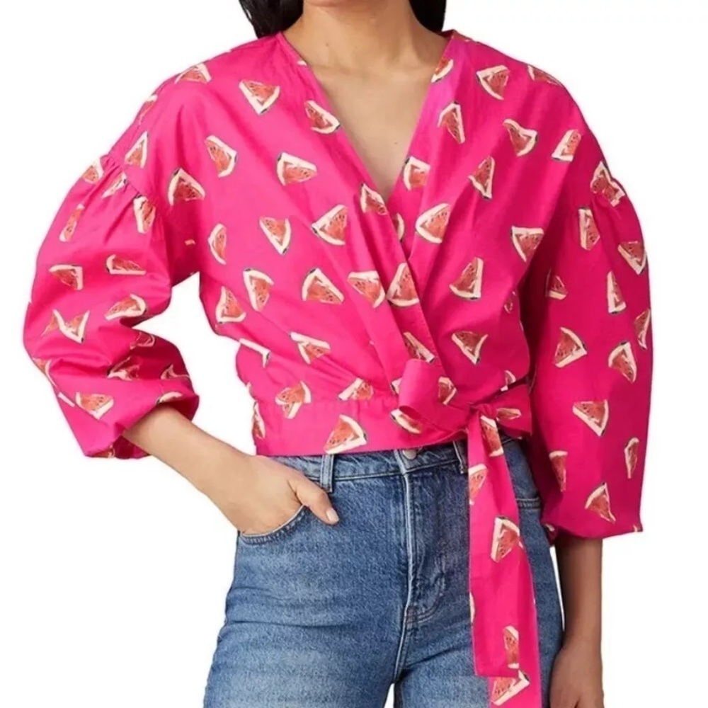 Color Me Courtney Summer Emily Watermelon
Print Wrap Blouse Womens size XS